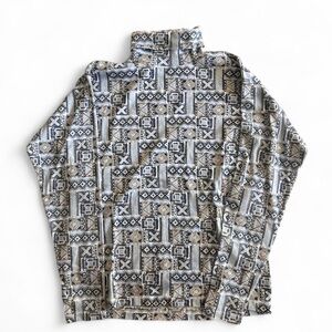 Vintage Croquet Club Blue Patterned Turtleneck Long Sleeve Shirt